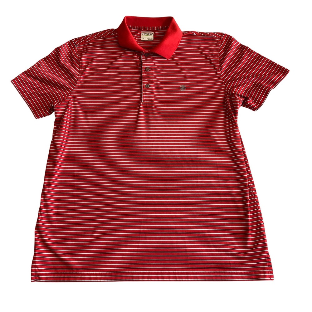 IZOD Golf Mens Large Red Striped Short Sleeve Polo Shirt‎ Performance Sunday Red